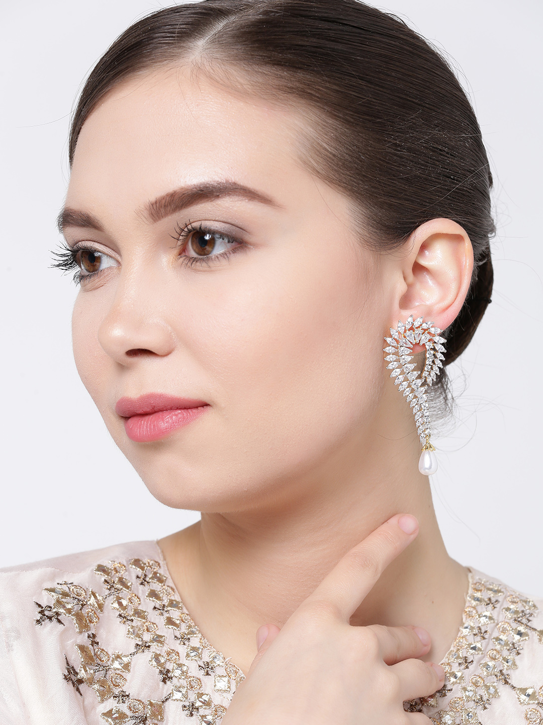 YouBella Gold-Plated Stone-Studded Drop Earrings